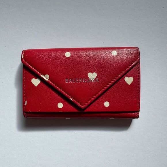 Balenciaga Heart-Patterned Red Wallet Key Card Holder - Picture 1 of 7